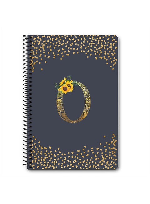 Designer A5 Spiral Notebook Memo Notepad Journal - Custom Monogram Initial Letter Mandala Floral Pattern Alphabet - O - Grey