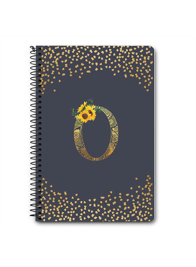 Designer A5 Spiral Notebook Memo Notepad Journal - Custom Monogram Initial Letter Mandala Floral Pattern Alphabet - O - Grey