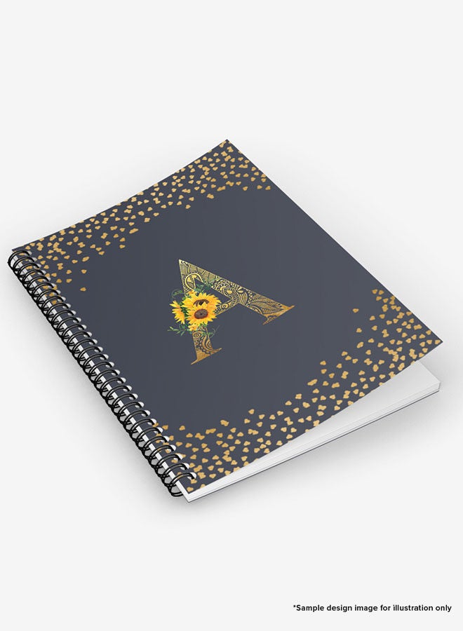 Designer A5 Spiral Notebook Memo Notepad Journal - Custom Monogram Initial Letter Mandala Floral Pattern Alphabet - O - Grey