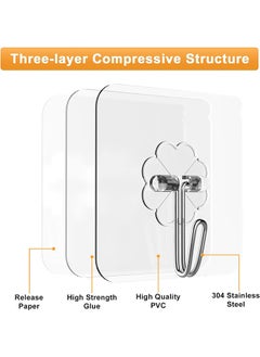 CityRiya-Long Adhesive Hook 10pcs Self Adhesive Wall Hooks Heavy Duty Waterproof Adhesive Hooks for Hanging Towel Holder Coat Hooks Wall Mounted for Bathroom Kitchen  - Image 3