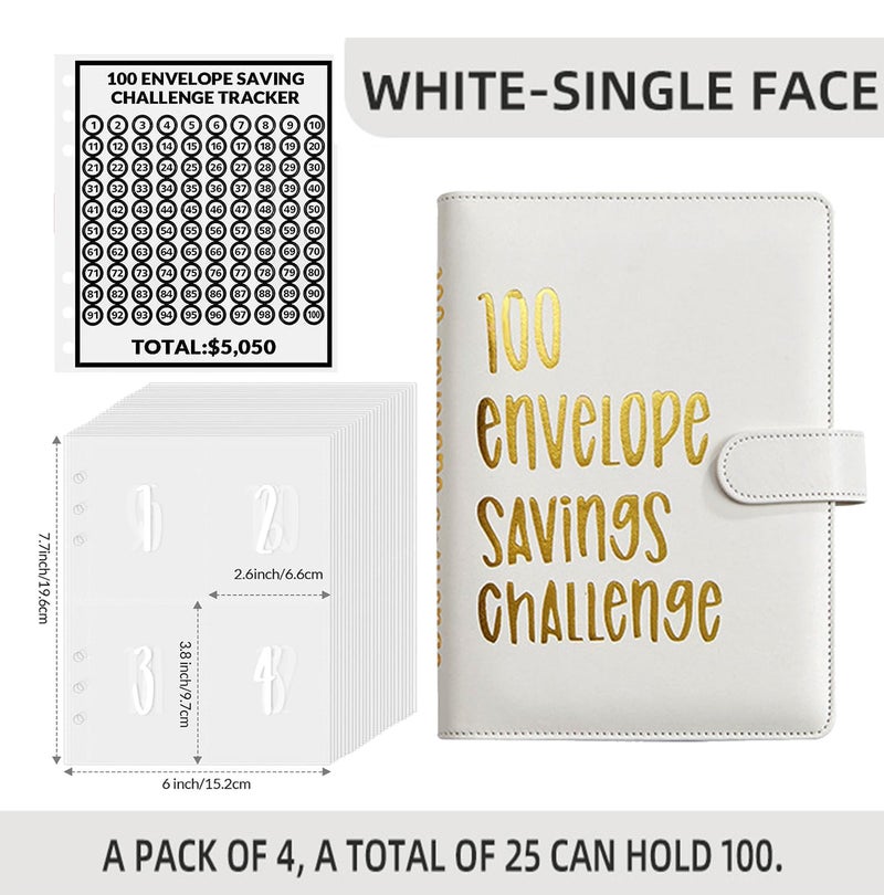 AASLOB 100 Envelopes Money Saving Challenge, 100 Envelope Challenge Binder, Easy and Fun Way to Save $5,050, Savings Challenges Budget Book Binder with Cash Envelopes for Office,Home,School (White) - Image 2