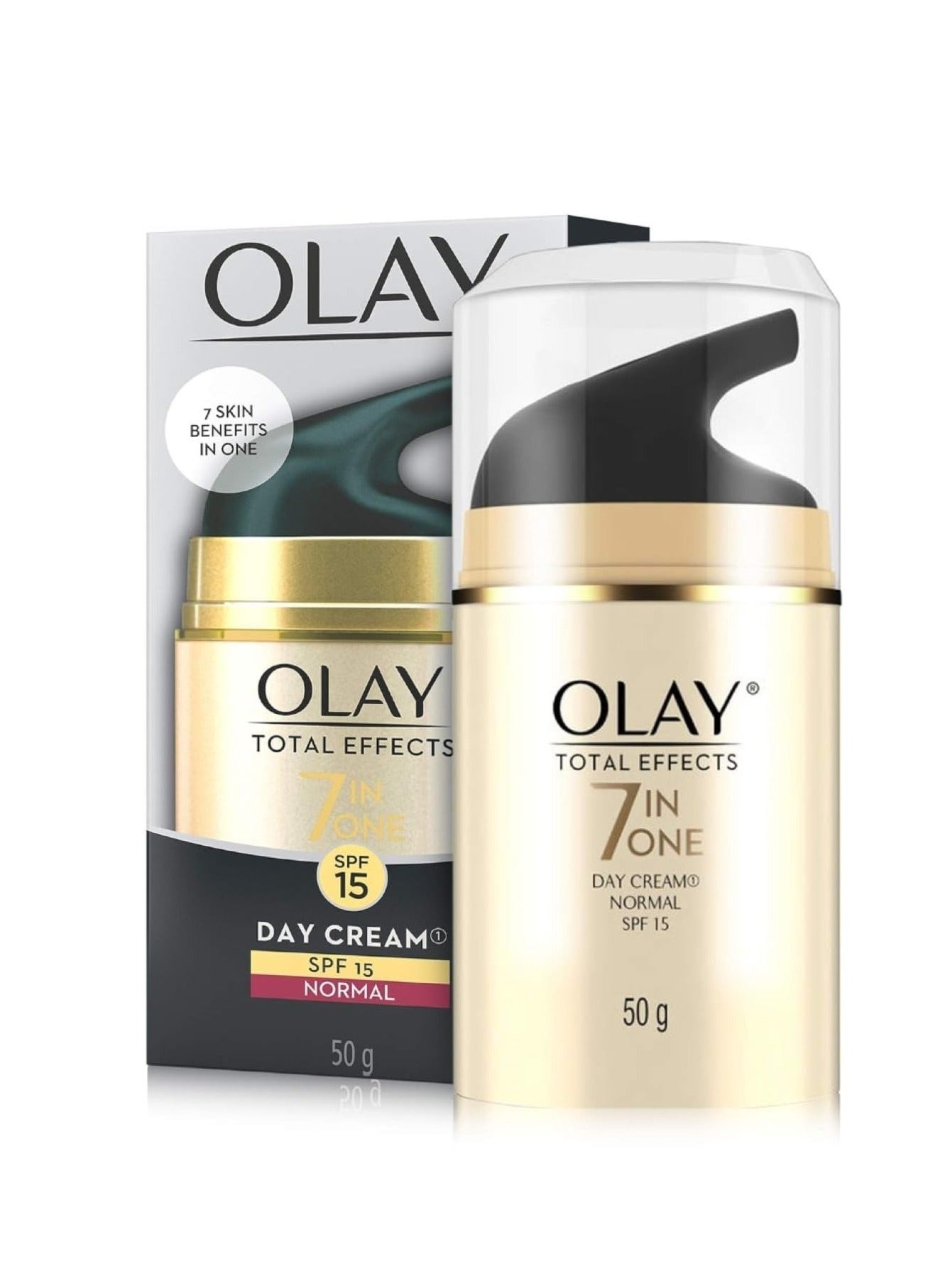 Olay Total Effects Day Cream |with Vitamin B5, Niacinamide, Green Tea, SPF 15 |Fights 7 signs of ageing for glowing, hydrated and younger looking skin with UV protection |Suitable for Normal, Dry, Oily & Combination skin |50 gm