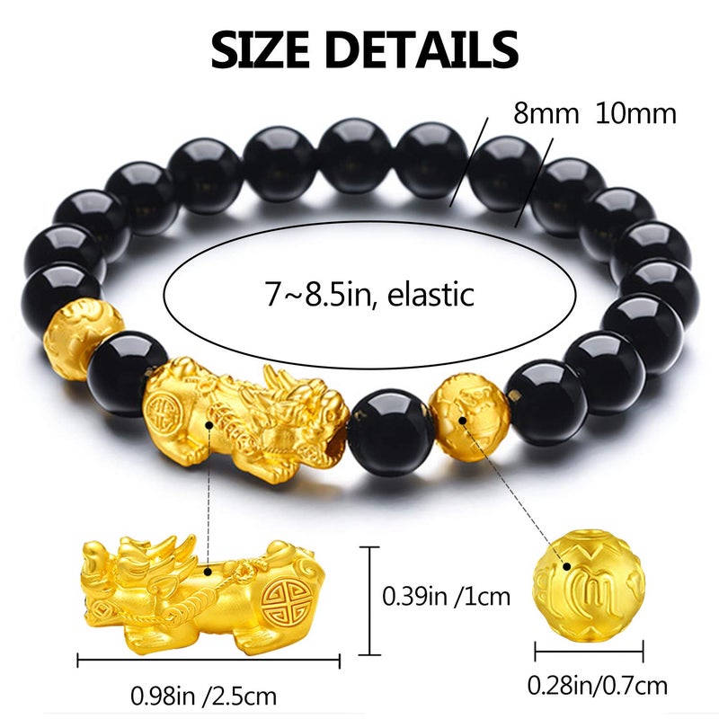 EIELO Feng Shui Pixiu Good Luck Bracelets for Men Women Natural Gemstone Healing Energy Obsidian Pi Yao Dragon Charm Beaded Bracelet Attach Wealth Money Jewelry 10MM - Image 5