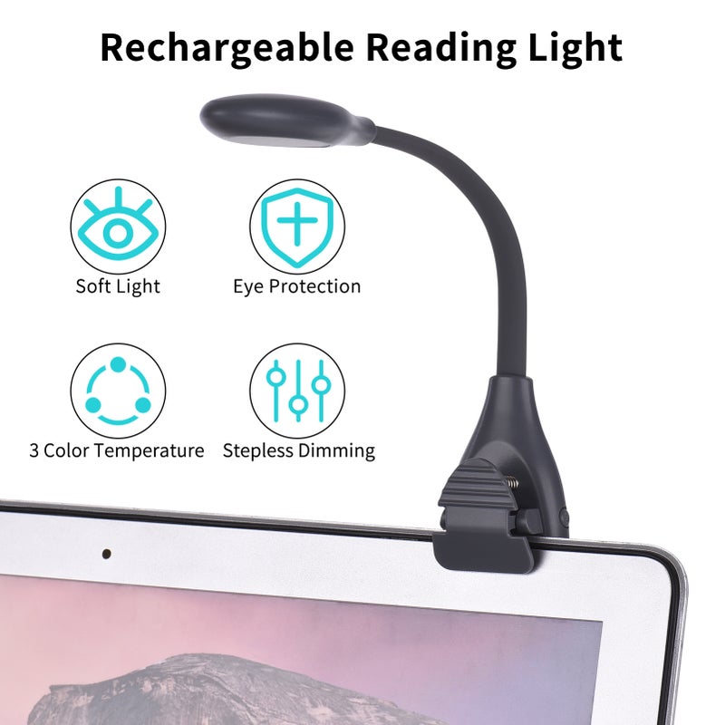 Rechargeable Book Light Clip-on Reading Light Eye-Care LED Light 3 Color Temperature Stepless Dimming with Magnet for Bookworms Kids - Image 5