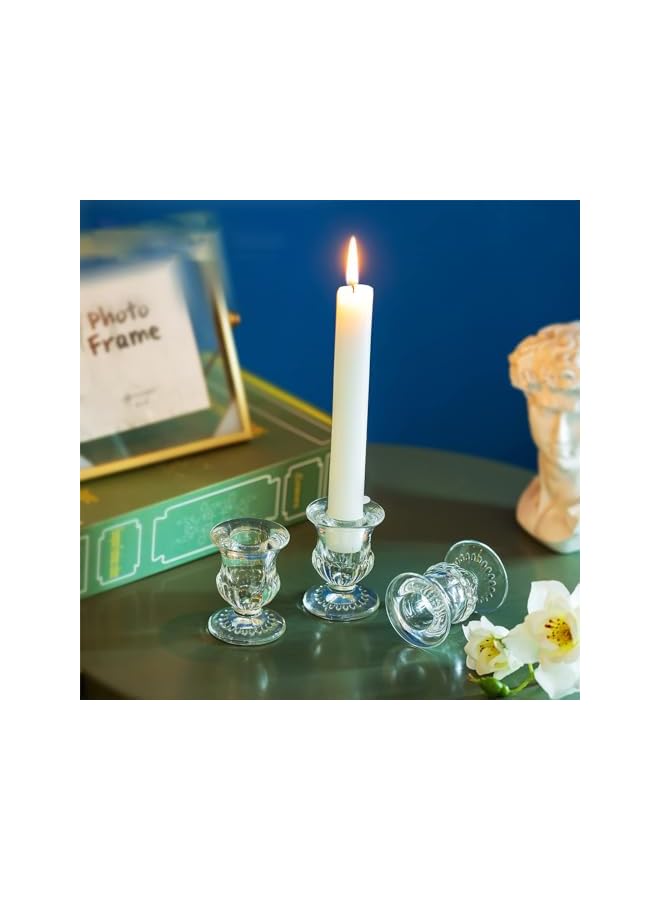 The Bros Glass Taper Candleholders - Clear Small Candlestick Holder Bulk, Set of 6 Clear Candleholders for Taper Candles Small Table, Glass Candlestick Holders, Thicker Glass Candle Sticks Set - Image 2