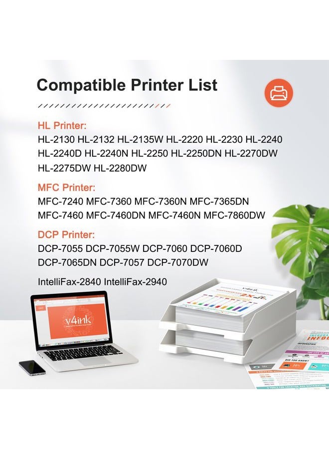 V4INK 3-Pack Compatible Brother TN420 TN450 Toner Cartridge for Brother HL-2240 HL-2240D HL-2270DW HL-2280DW MFC-7360N MFC-7860DW Brother IntelliFax-2840 2940 DCP-7060D DCP-7065DN Printer - Black - Image 2