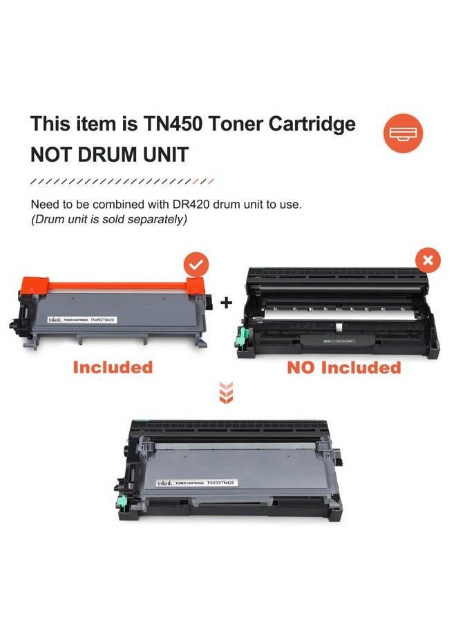V4INK 3-Pack Compatible Brother TN420 TN450 Toner Cartridge for Brother HL-2240 HL-2240D HL-2270DW HL-2280DW MFC-7360N MFC-7860DW Brother IntelliFax-2840 2940 DCP-7060D DCP-7065DN Printer - Black - Image 3