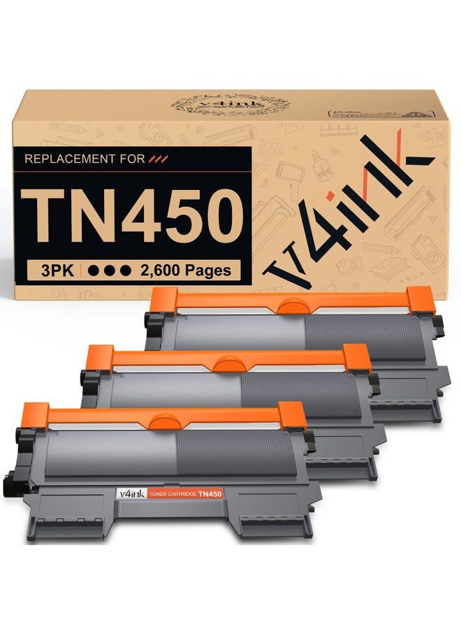 V4INK 3-Pack Compatible Brother TN420 TN450 Toner Cartridge for Brother HL-2240 HL-2240D HL-2270DW HL-2280DW MFC-7360N MFC-7860DW Brother IntelliFax-2840 2940 DCP-7060D DCP-7065DN Printer - Black - Image 1
