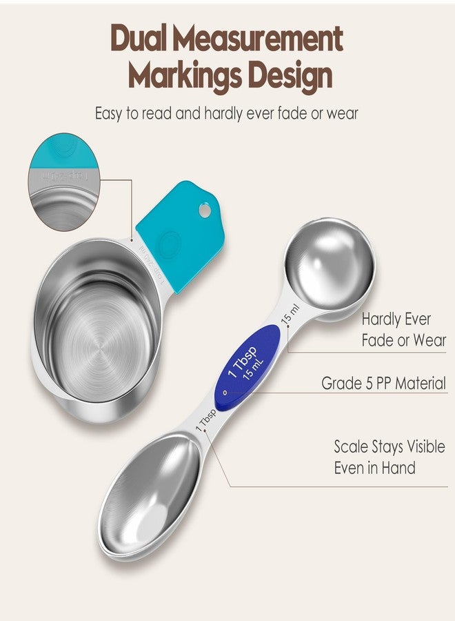 Abtrino Magnetic Measuring Cups and Spoons Set - 304 Stainless Steel | Dual-sided Design | Set of 15 with Leveler | Strong N52 Magnetic Nesting Design | for Dry & Liquid Ingredients (Colorful) - Image 2