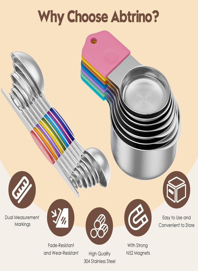 Abtrino Magnetic Measuring Cups and Spoons Set - 304 Stainless Steel | Dual-sided Design | Set of 15 with Leveler | Strong N52 Magnetic Nesting Design | for Dry & Liquid Ingredients (Colorful) - Image 3