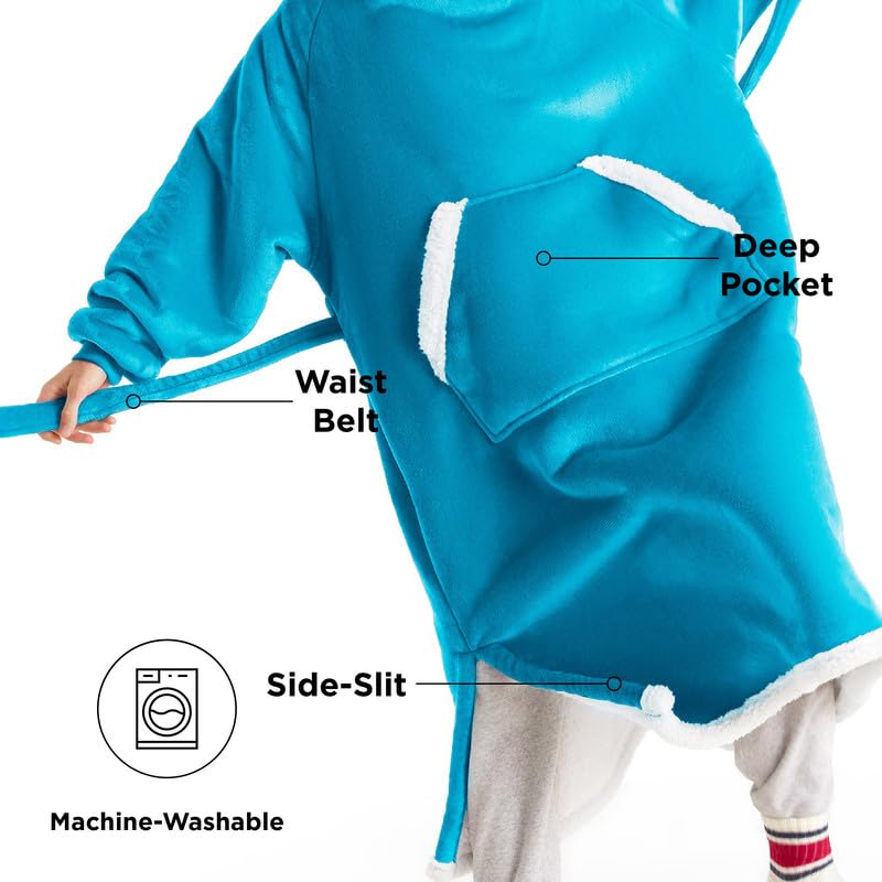 Bedsure Bedsure Wearable Blanket Hoodie Women - Long Sherpa Fleece Hooded Blanket for Teens Adult  Warm Cozy Blanket Sweatshirt with Giant Pocket and Belt  Winter Gifts for Girls  Small  Teal  - Image 3