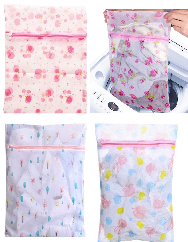 Funeiko Microfiber Mesh Laundry Clothes Washing Bag - Basket Laundry/Washing Mesh Net Zipped- 40X50 CM (Pack of 4) - Image 1
