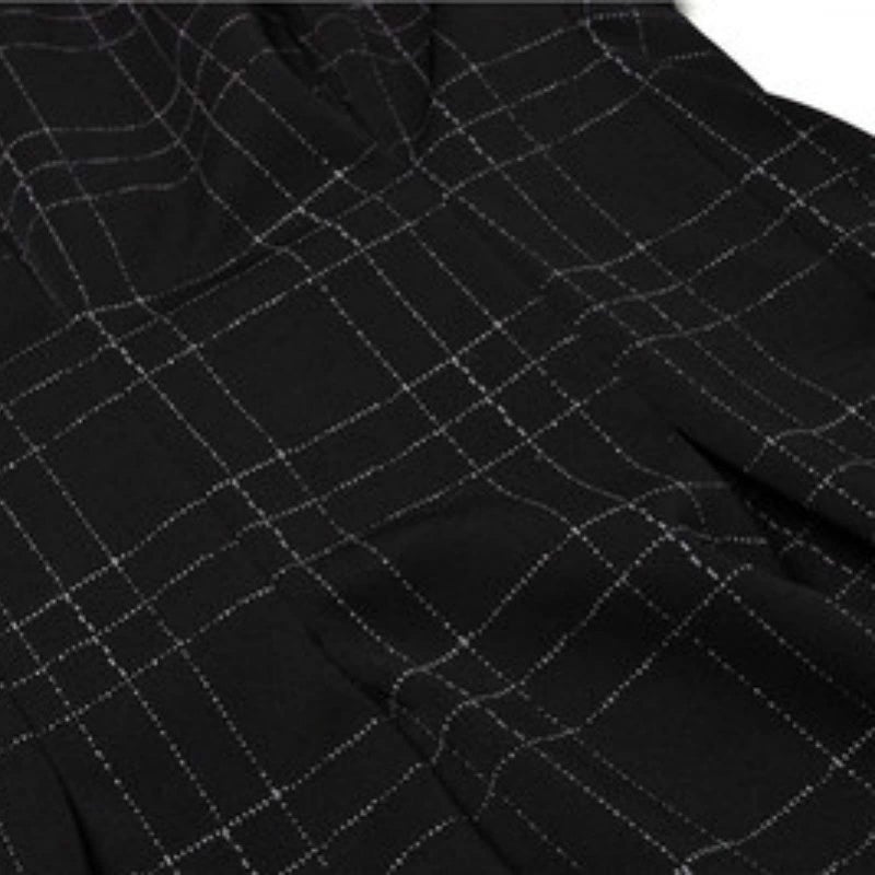 PEXIZUAN Goth Long Sleeve Dress Gothic Harajuku Vintage Plaid Wrap Balck Mini Dress Retro Pleated Punk Long Sleeve Dark Emo(Gray Grid,L) - Image 5