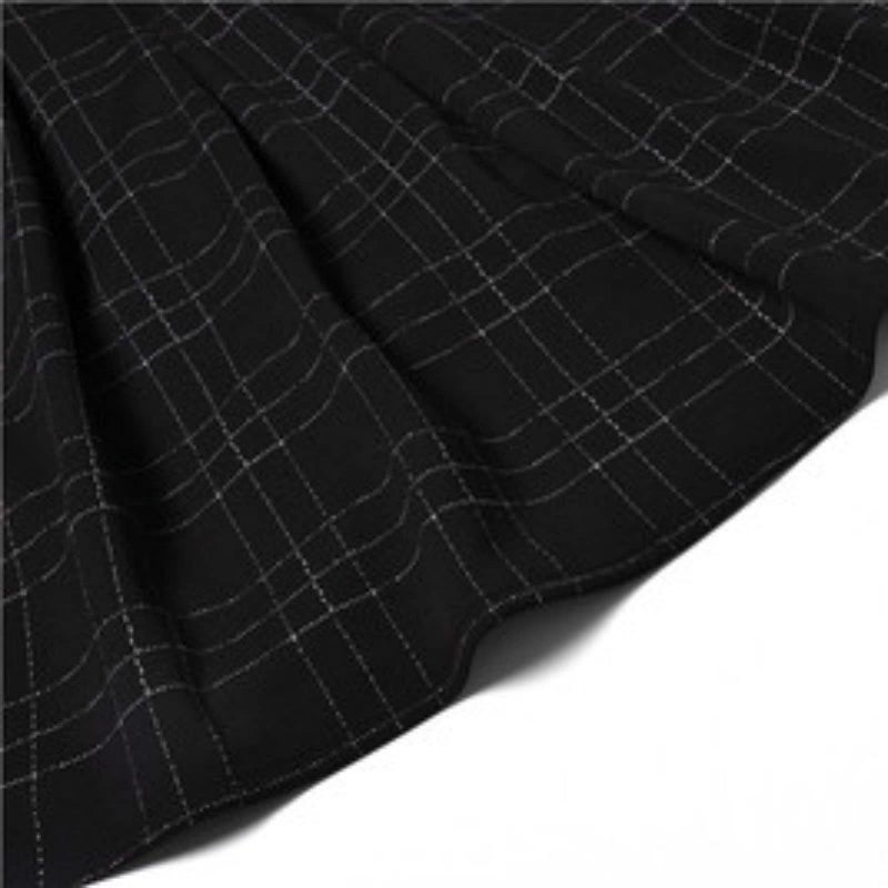 PEXIZUAN Goth Long Sleeve Dress Gothic Harajuku Vintage Plaid Wrap Balck Mini Dress Retro Pleated Punk Long Sleeve Dark Emo(Gray Grid,L) - Image 3