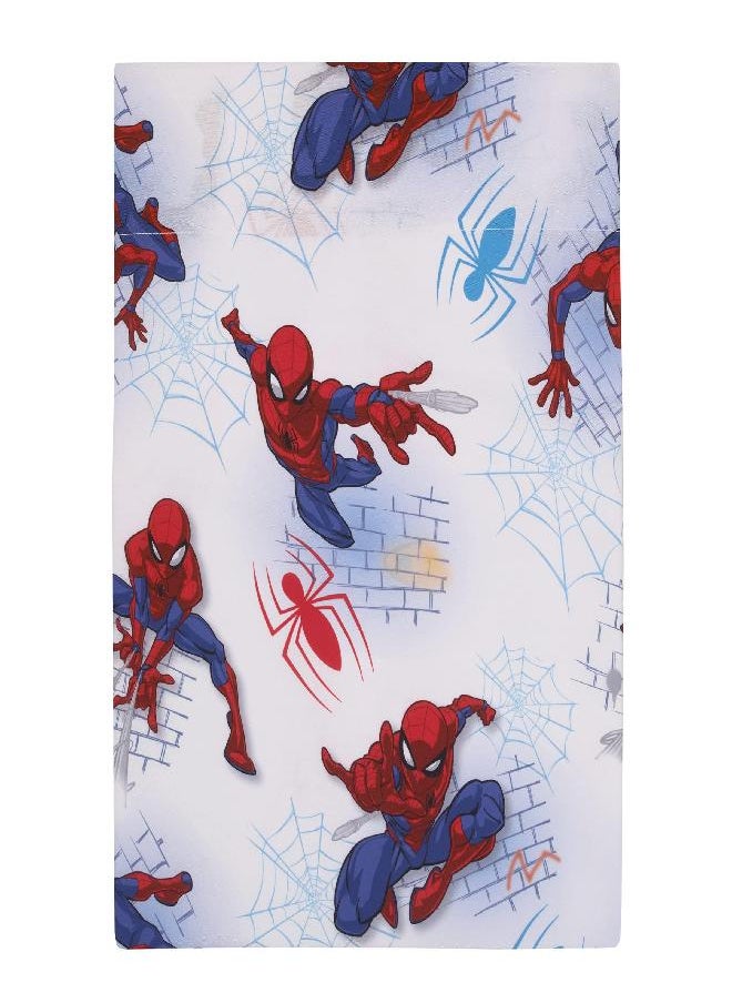 Disney - Marvel Spiderman Wall Crawler Red, White, and Blue Spider Webs 4 Piece Toddler Bed Set - Comforter, Fitted Bottom Sheet, Flat Top Sheet, and Reversible Pillowcase - Image 1