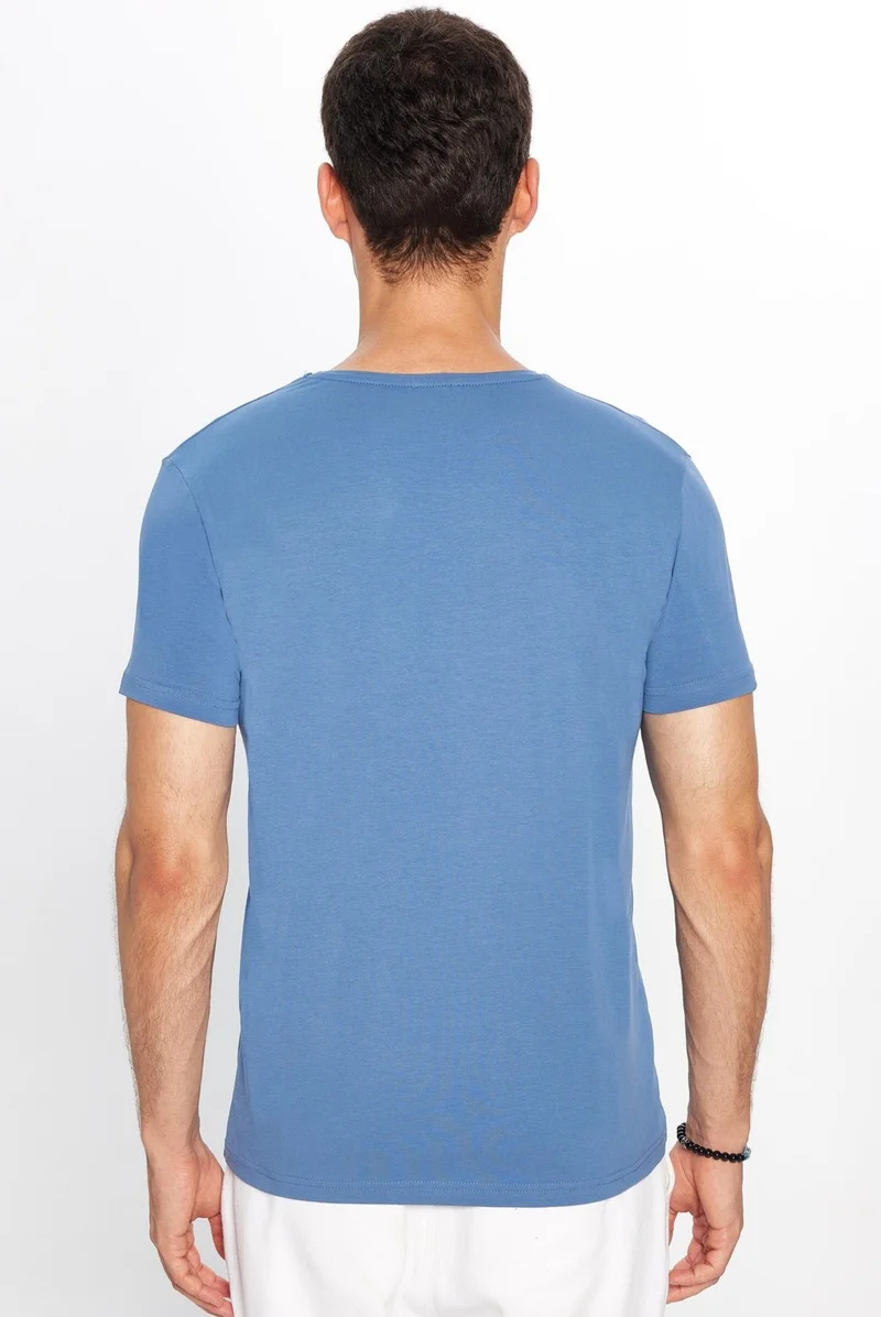 تودورس Men's Slim Fit Slim Cut Cotton Soft Texture Flexible Fabric Plain Basic Blue Crew Neck T-Shirt