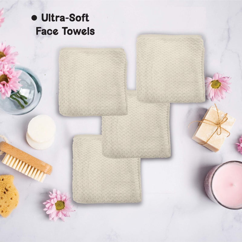 HOUSSE Microfiber Vogue Coral Fleece Bathing Towels | 360 GSM | Super Soft| Quick Absorbent | Lightweight & with Hanging Hook | for Versatile Usage | for Women & Men (Beige, 30x30 FACE Towel) - Image 2