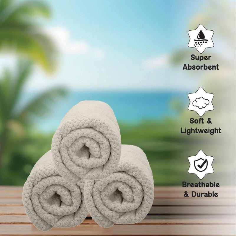 HOUSSE Microfiber Vogue Coral Fleece Bathing Towels | 360 GSM | Super Soft| Quick Absorbent | Lightweight & with Hanging Hook | for Versatile Usage | for Women & Men (Beige, 30x30 FACE Towel) - Image 5