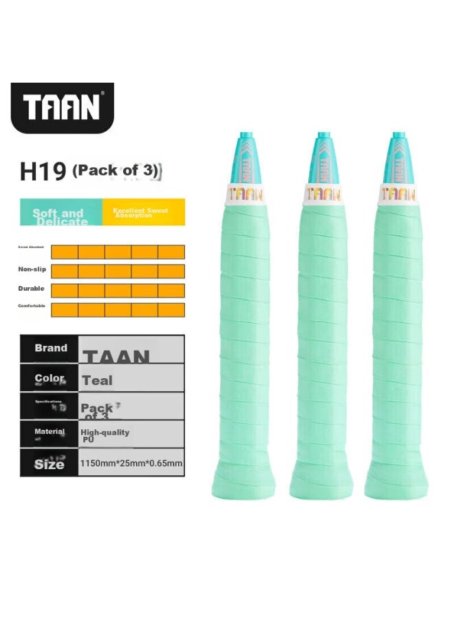Taan Badminton Grip Tape, Flat Micro-adhesive, Sweat-absorbing, Breathable, Cloud-like Grip Tape, H19 Ti Lan, Three-pack - Image 2