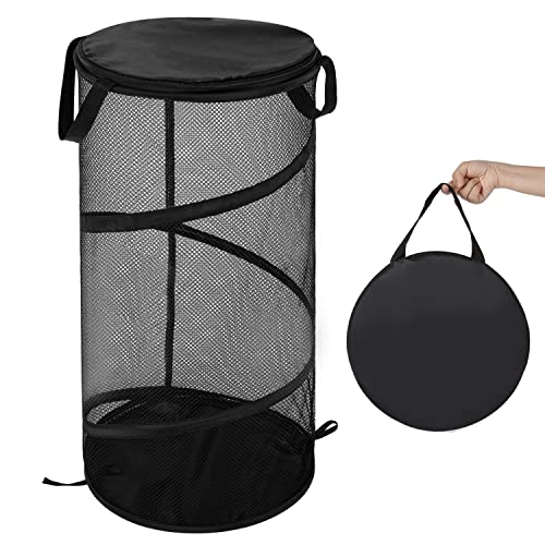 BATTOO Large Collapsible Laundry Basket with Lid Foldable Mesh Pop Up Hamper with Handles for Laundry Room, Bathroom, Kids Room, College Dorm, Travel, Storage Organizer Black - Image 1