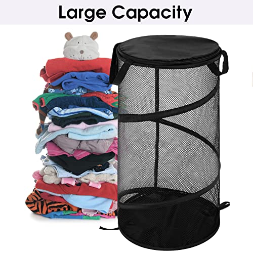 BATTOO Large Collapsible Laundry Basket with Lid Foldable Mesh Pop Up Hamper with Handles for Laundry Room, Bathroom, Kids Room, College Dorm, Travel, Storage Organizer Black - Image 4