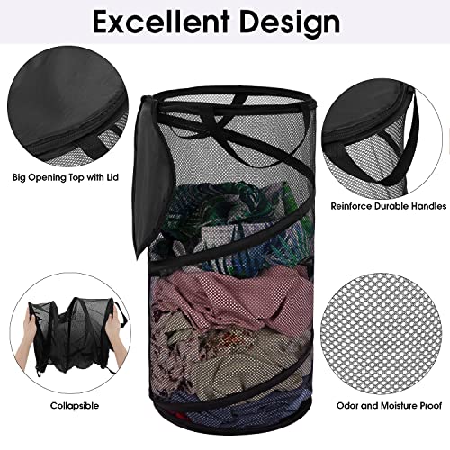 BATTOO Large Collapsible Laundry Basket with Lid Foldable Mesh Pop Up Hamper with Handles for Laundry Room, Bathroom, Kids Room, College Dorm, Travel, Storage Organizer Black - Image 3