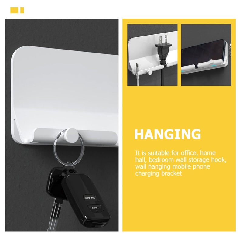 White Wall Mount Phone Holder with Hook Adhesive Stand for Bedroom Shower Room - Image 4