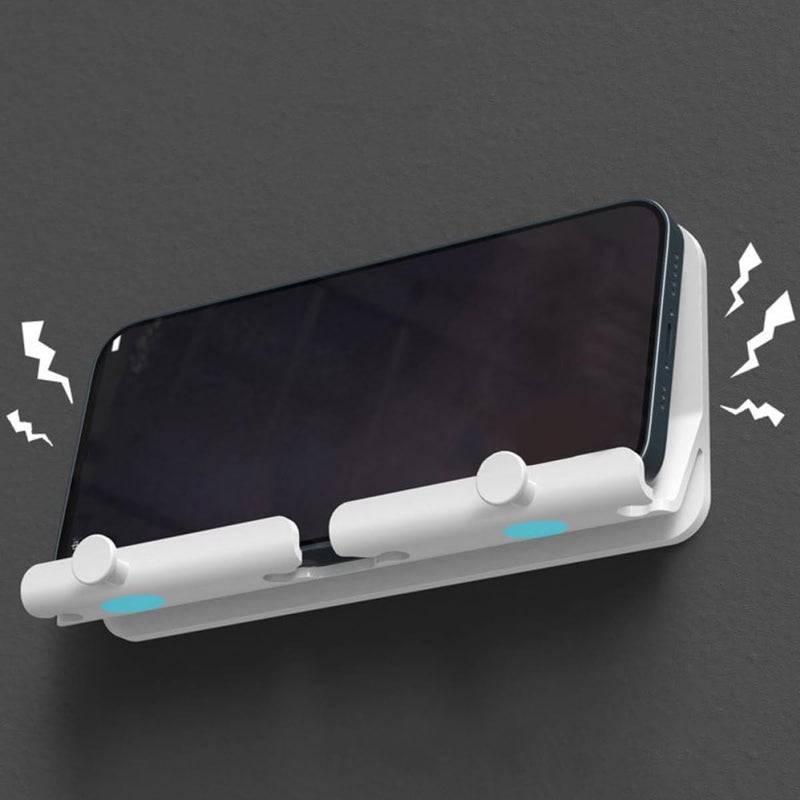 White Wall Mount Phone Holder with Hook Adhesive Stand for Bedroom Shower Room - Image 5