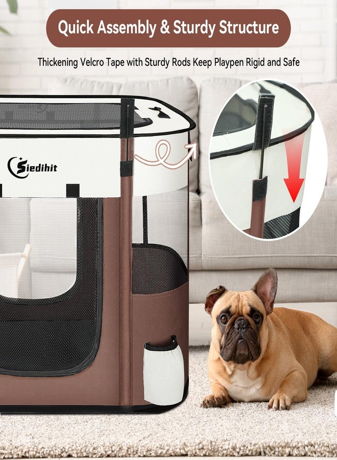 Siedihit Dog Playpen,Cat Pet Puppy Pen,Portable Playpens for Dogs Indoor Outdoor Travel Camping Use,Foldable Dog Kennel Tent Crate for Rabbit Small Animals with Carrying Case (Brown, Small) - Image 4