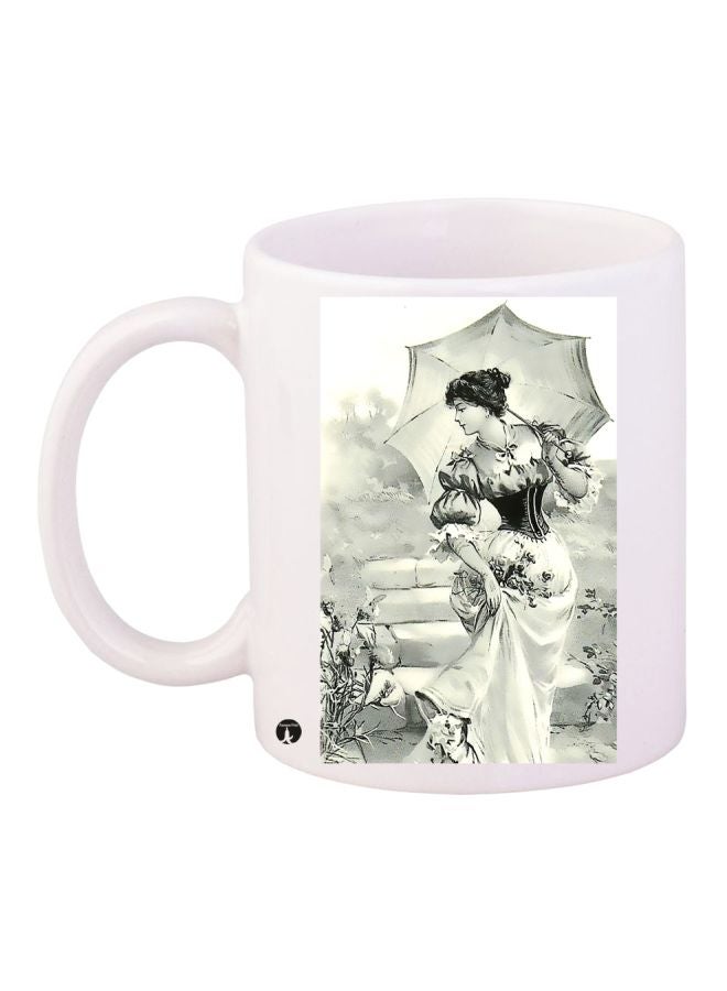 RYN Girl Printed Ceramic Coffee Mug White/Grey/Black 11ounce