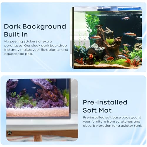 Wonderfactory 10 Gallon Glass Fish Tank, Aquarium Fish Bowl Cube for Betta Goldfish Snails Shrimp Aquatic Planting, Easy to Maintain Ultra Clear Rimless Dark Background Low Iron - Image 4