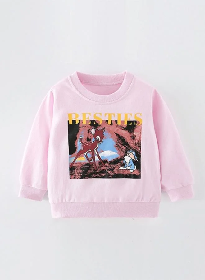 YUNIQEE Peach Printed Long Sleeve Crew Neck T-Shirt
