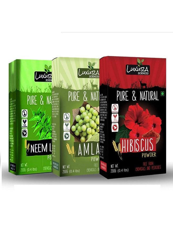 Luxura Sciences Natural Hair Care Set 200 Grams*3 (Healthy Hair Regular Set (Neem + Amla + Hibiscus))  - Image 2