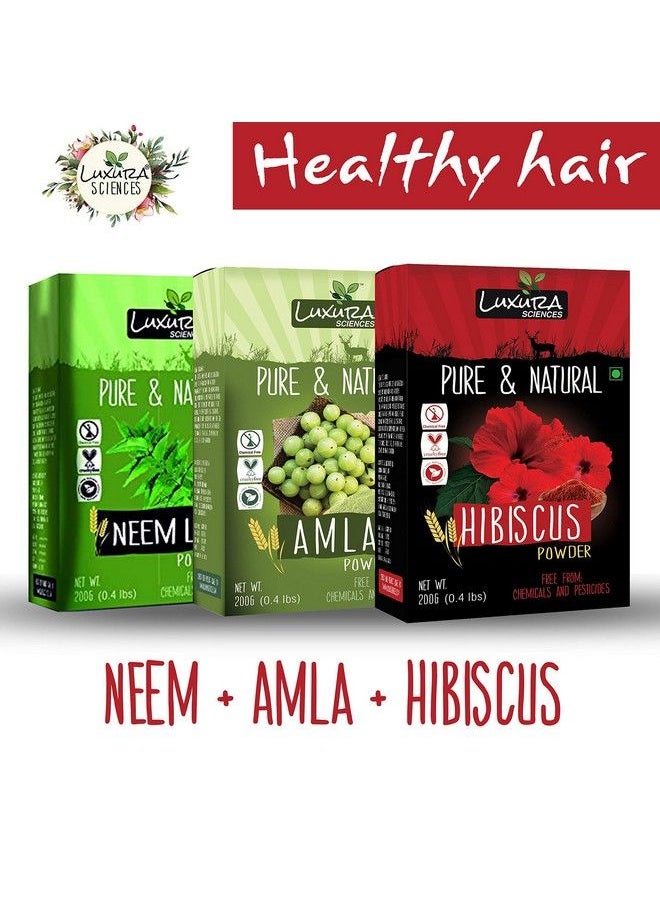 Luxura Sciences Natural Hair Care Set 200 Grams*3 (Healthy Hair Regular Set (Neem + Amla + Hibiscus))  - Image 3