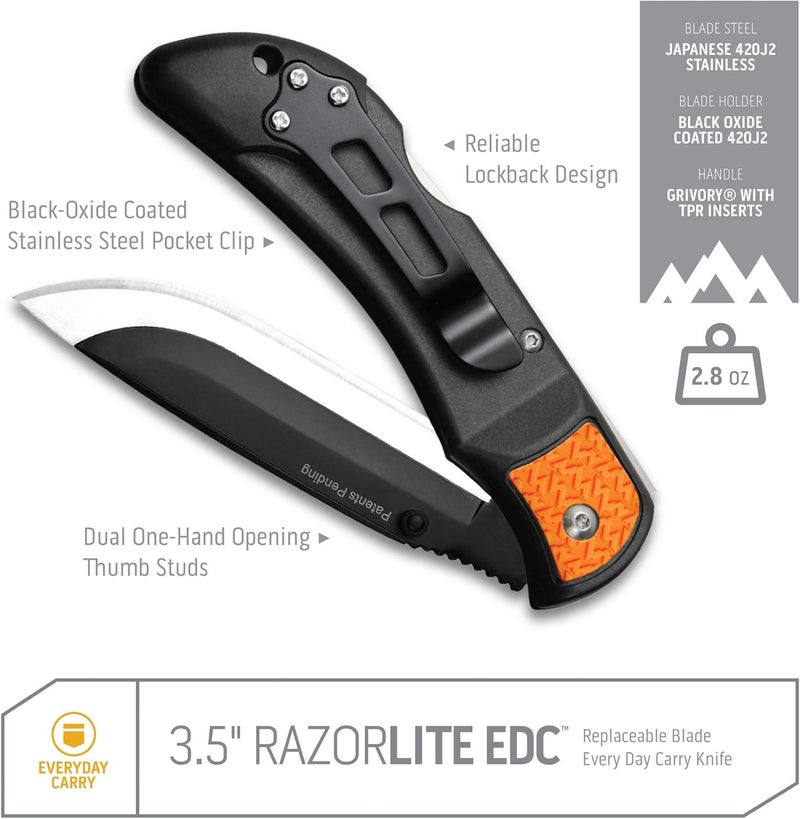 Outdoor Edge سكين RazorLite EDC بحجم 3.5 بوصة. سكين جيب بشفرات قابلة للاستبدال ومشبك. الشفرة المثالية لصيد الغزلان. - Image 4