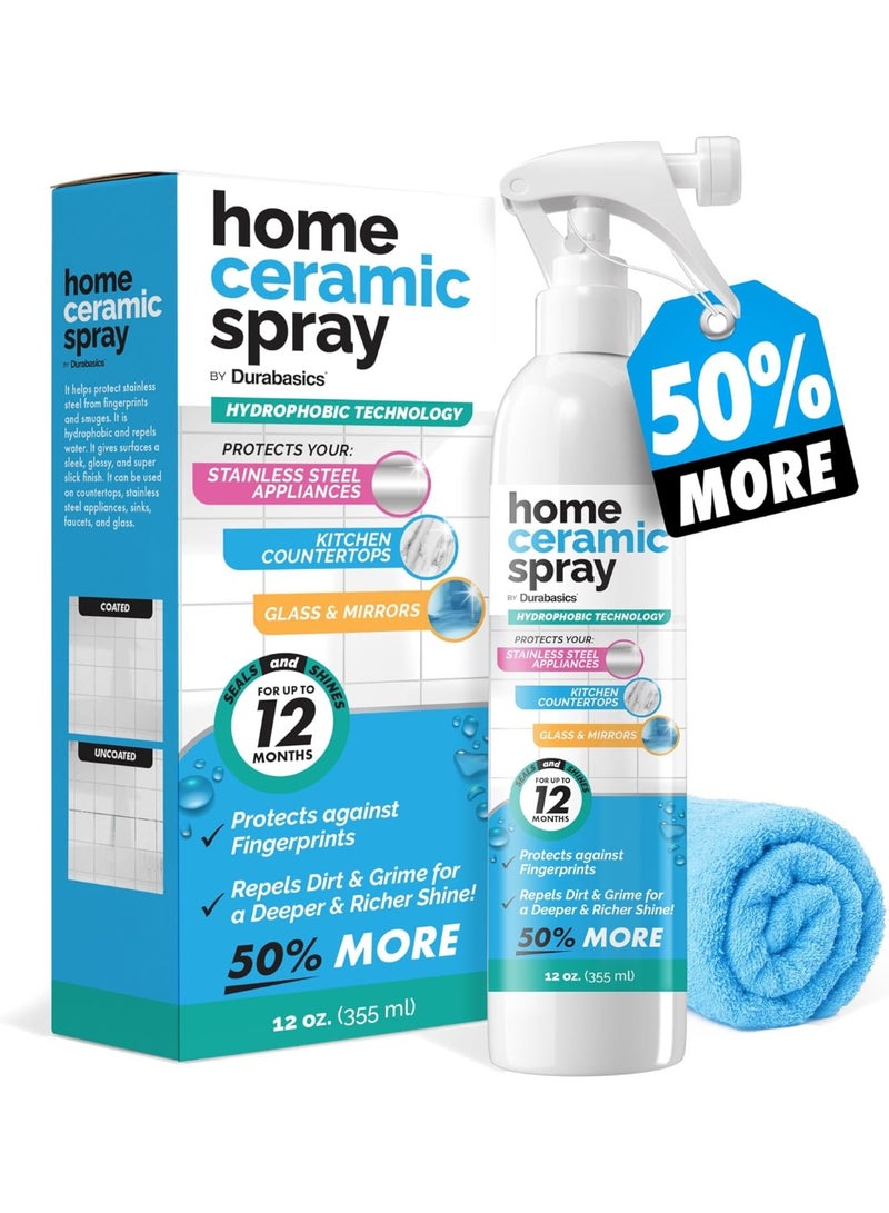 Durabasics [12 Oz] Home Ceramic Coating Spray Kit - Shine, Seal & Protect Kitchen & Bath Surfaces - High Shine - Repels Stains & Grime Effortlessly - Use on Stainless Steel, Sinks, Countertops, Glass & More - Image 1