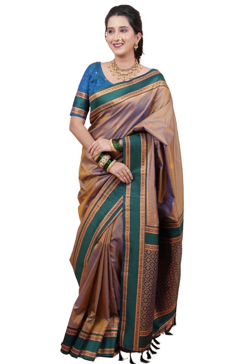 SGF11 Women's Kanjivaram Pure Soft Silk Saree With Unstitched Blouse Piece (Grey) - Image 1