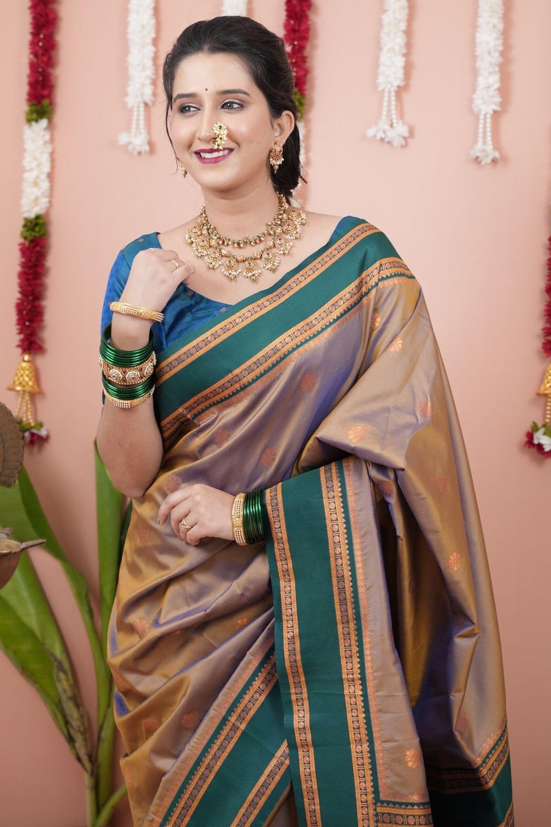 SGF11 Women's Kanjivaram Pure Soft Silk Saree With Unstitched Blouse Piece (Grey) - Image 3