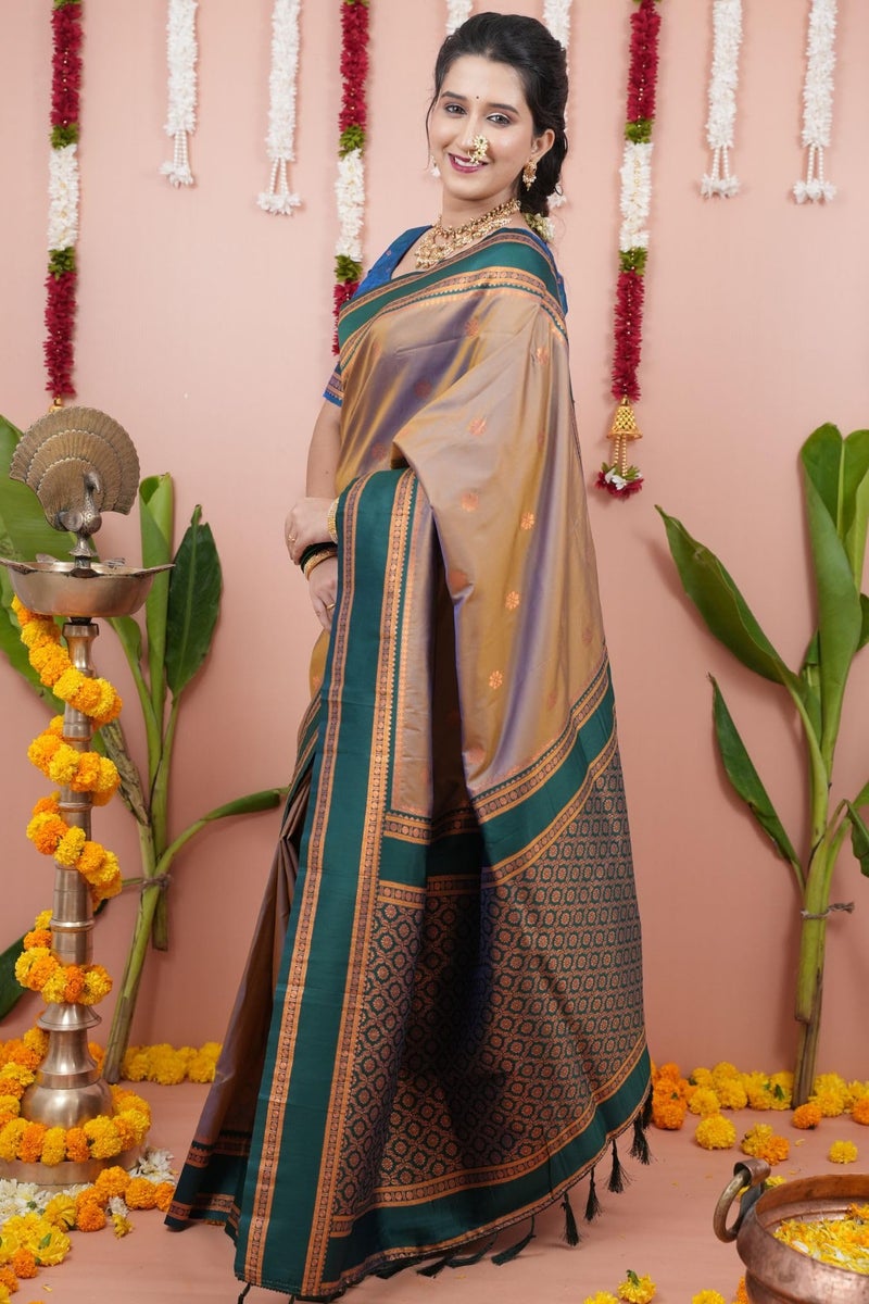 SGF11 Women's Kanjivaram Pure Soft Silk Saree With Unstitched Blouse Piece (Grey) - Image 4