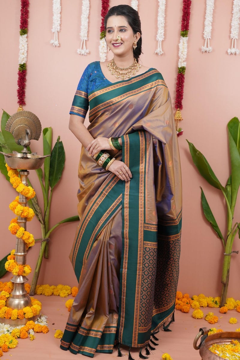 SGF11 Women's Kanjivaram Pure Soft Silk Saree With Unstitched Blouse Piece (Grey) - Image 2