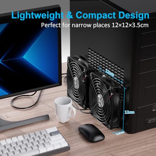 ELUTENG Dual 120mm USB Fan with 3 Speeds 5V Ventilator Fan Portable Cooling Fan Rechargeable Compatible for Laptop Receiver DVR Playstation Xbox Desk Computer Cabinet Cooling - Image 3