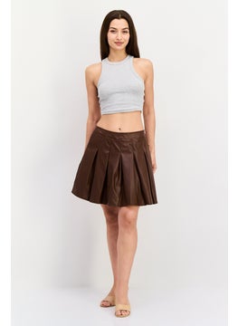 Threadbare Women Plain Mini Skirt, Brown  - Image 4