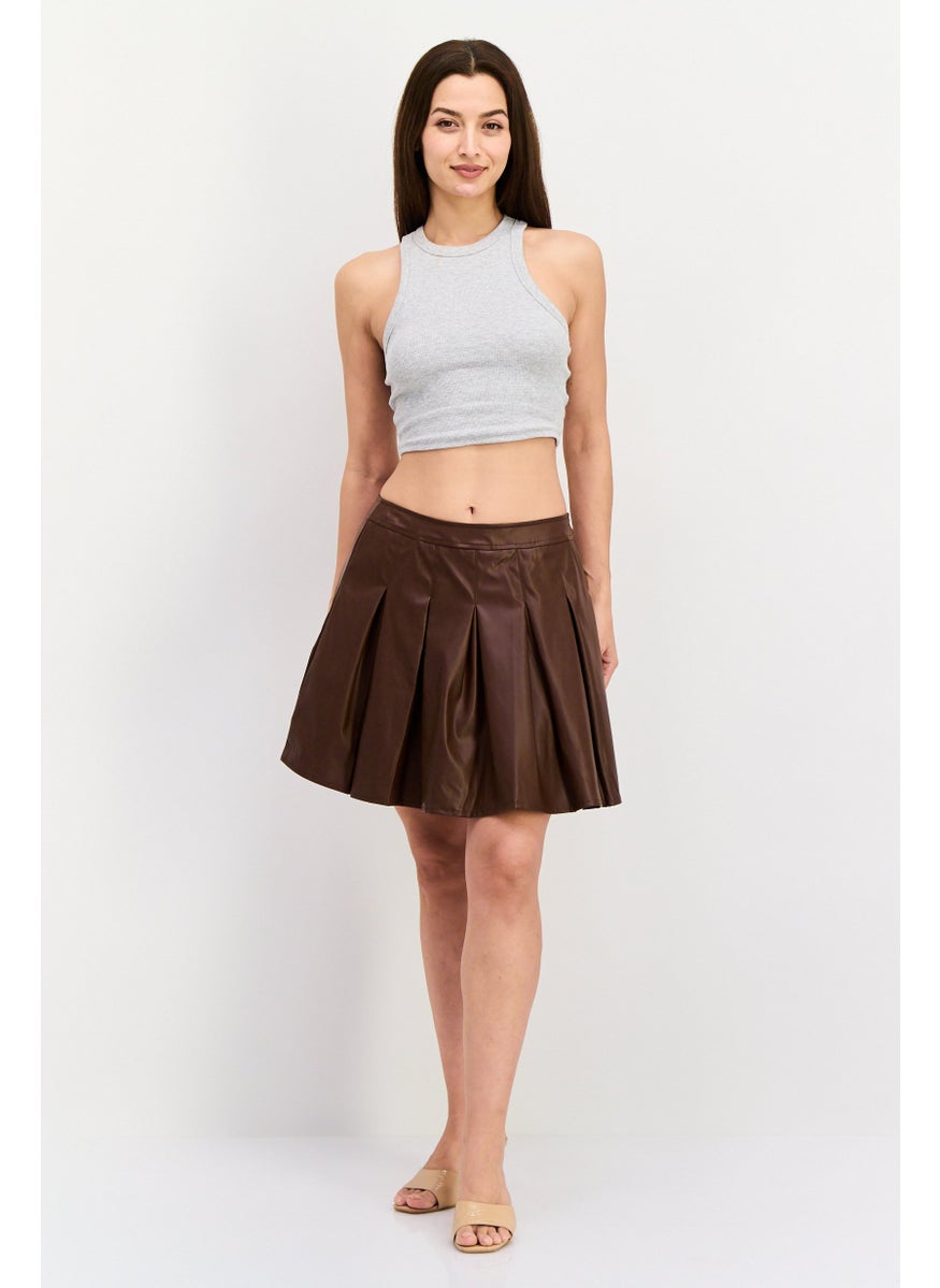 Threadbare Women Plain Mini Skirt, Brown  - Image 4