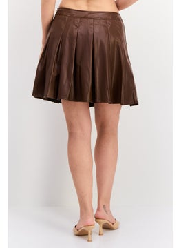 Threadbare Women Plain Mini Skirt, Brown  - Image 3