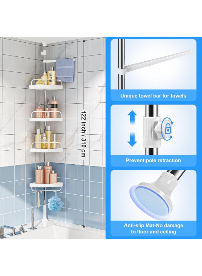 HAMITOR Corner Shower Caddy Tension Pole: Adjustable Stainless Steel Shower Organizer with 4 Tier Shelf for Bathroom Bathtub Tub Shampoo - Floor Standing Rack Bath Storage Holder with Rust Proof Rods - Image 4