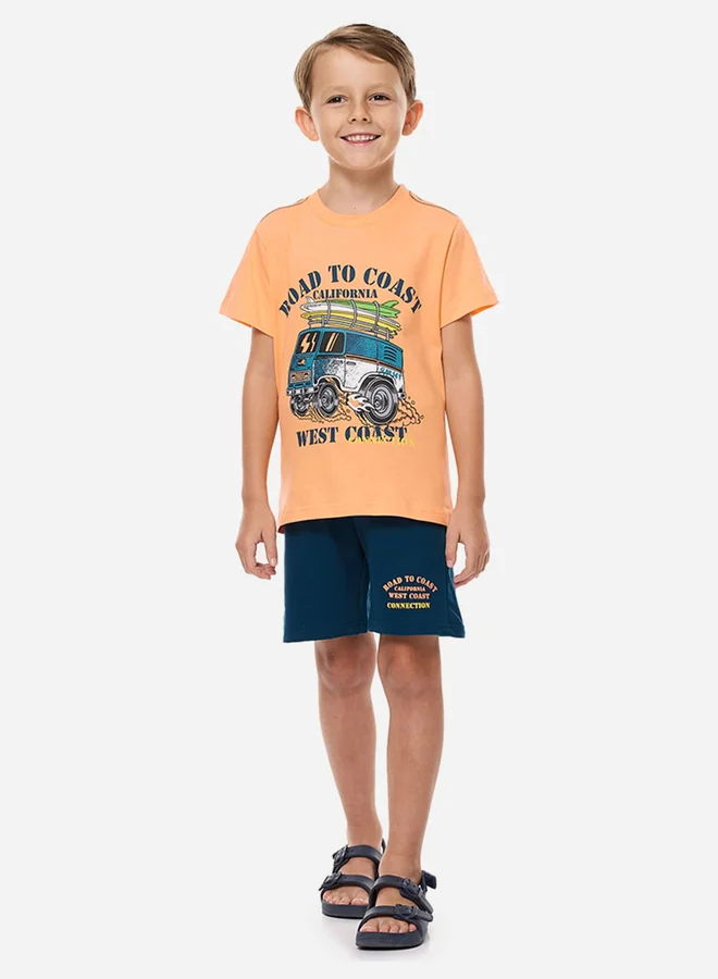 فكتور اند جين Victor and Jane Road To Coast Graphic Print T-Shirt and Drawstring Shorts Set