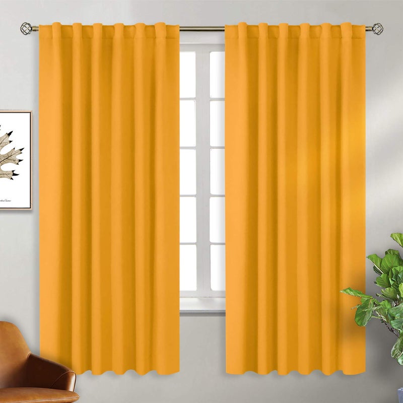 BGment Rod Pocket and Back Tab Blackout Curtains for Bedroom - Thermal Insulated Room Darkening Curtains for Living Room  2 Window Curtain Panels (52 x 72 Inch  Mustard Yellow) - Image 1