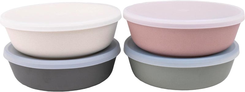 WeeSprout Bamboo Kids Bowls with Lids Set of Four 15 oz KidSized Dinnerware Cereal Leftovers  Snack Bowl Dishwasher Safe Pink Green Gray  Beige - Image 1