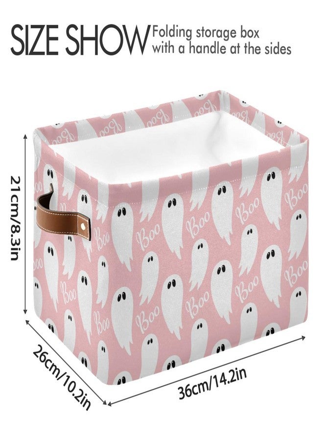 Pfrewn Halloween Baby Gift Storage Basket Pink Ghost Boo Collapsible Rectangular Storage Boxes Organizer Shelf Basket Toy Book Storage Bin for Nursery 16×12×8 IN - Image 4