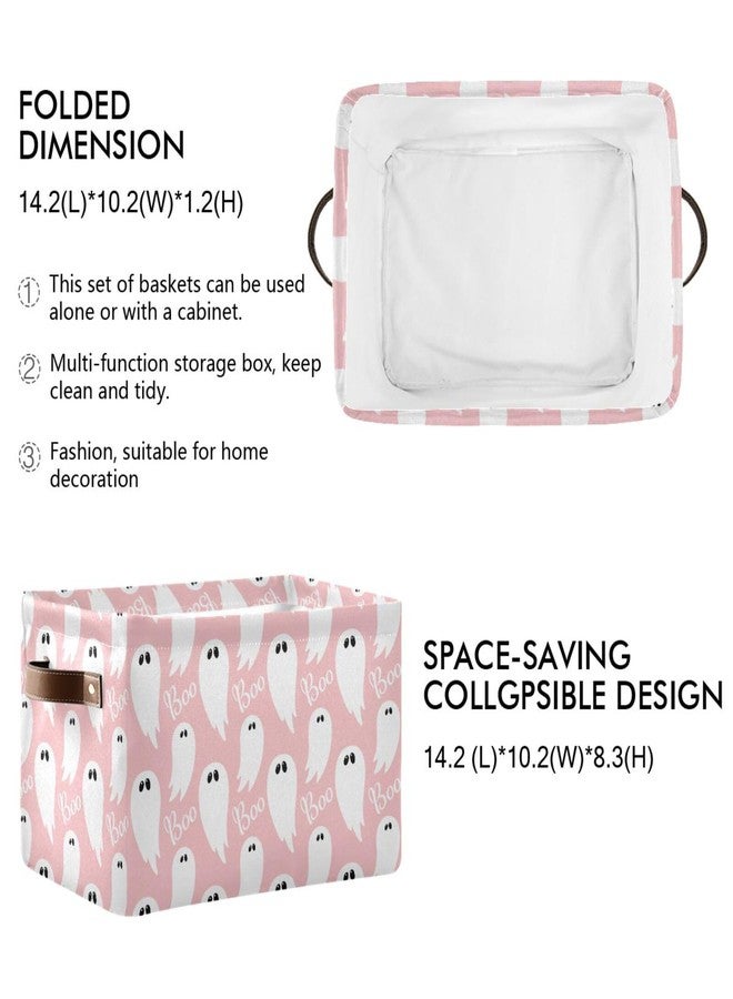 Pfrewn Halloween Baby Gift Storage Basket Pink Ghost Boo Collapsible Rectangular Storage Boxes Organizer Shelf Basket Toy Book Storage Bin for Nursery 16×12×8 IN - Image 3